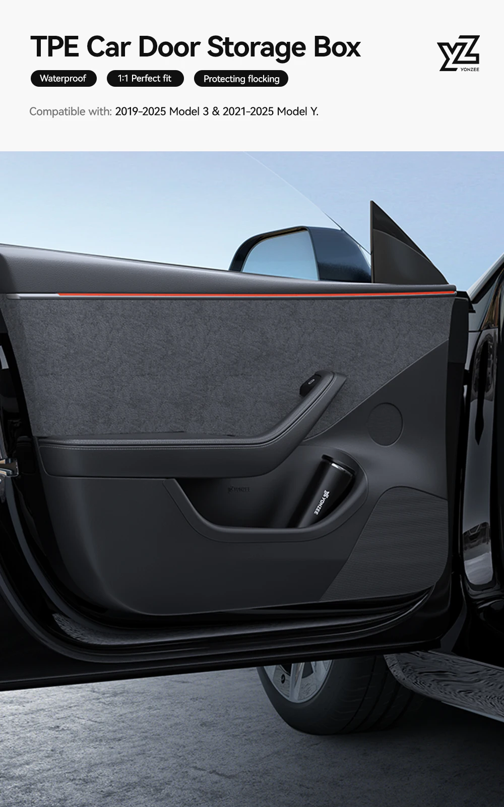 YZ Für Tesla Model Y 3 YL Juniper Highland Autotür-Seitenablagebox Türorganizer Ablagefach Mülleimer Zubehör – Detail 2