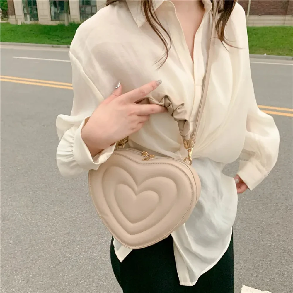 1Pcs Fashion Love Heart Shape Shoulder Bag Small Handbags Designer Crossbody Bags For Women Solid Pu Leather Top Handle Bag