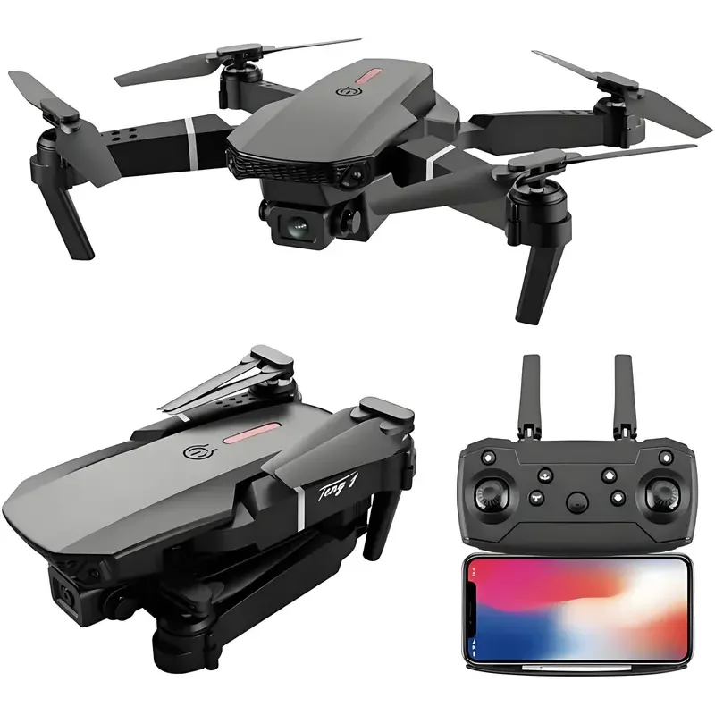 E88 Pro Drone, WIFI Helicopter, Dual Cameras, Camera Height Holding RC Foldable Drone, Obstacle Avoidance UAV Christmas Gift