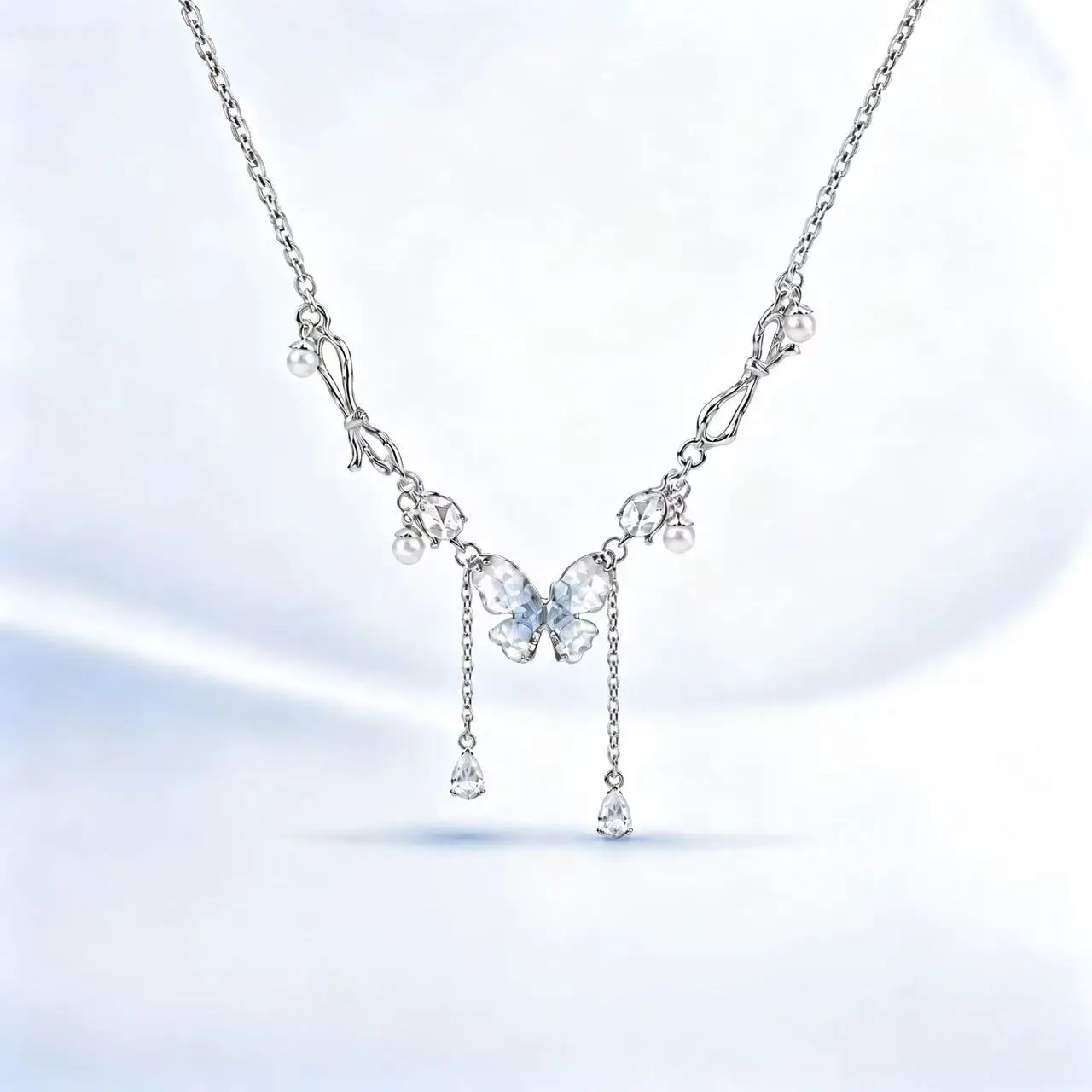 Titanium Steel Fade Resistant Ice Gradient Tassel Necklace, Premium Clavicle Chain Sweet Cool Spicy Girl Choker