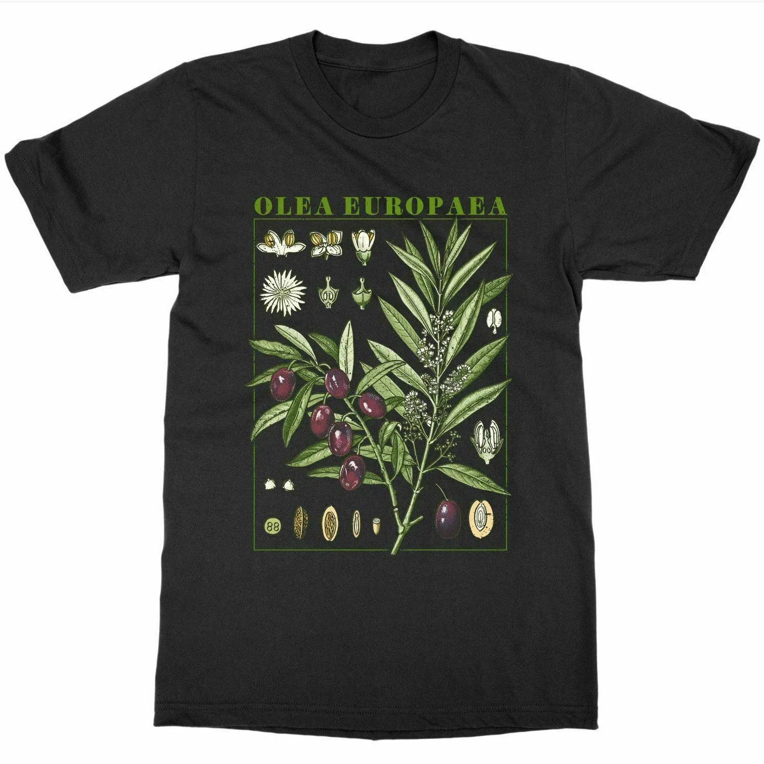 Olive Botanical T-Shirt Botany Bloom Fruit Flower Grow Garden Plant Print Art Summer Cotton Short Sleeve O-Neck Unisex T Shirt