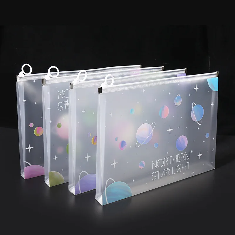 Bolsa de archivo con cremallera espacial A4, bolsa de almacenamiento de papelería Sakura para escuela, suministros de oficina, organizador de almacenamiento de dibujos animados, 4/12 Uds.