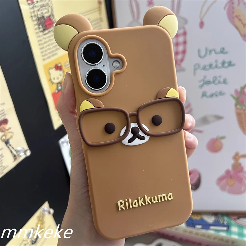 

Y2k японский Ins милые очки Easy Bear пара силиконовый чехол для телефона для iPhone 11 12 13 14 15 16 Pro Max Plus высококачественная задняя крышка