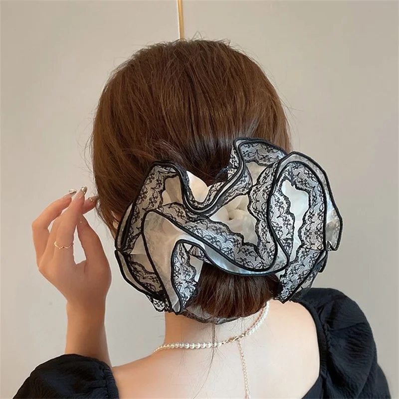 Big Vintage Lace Scrunchies Women Girls Elastic Hair Rubber Bands Accessories Tie Hair Ring Rope Headdress Headwear Ornament New