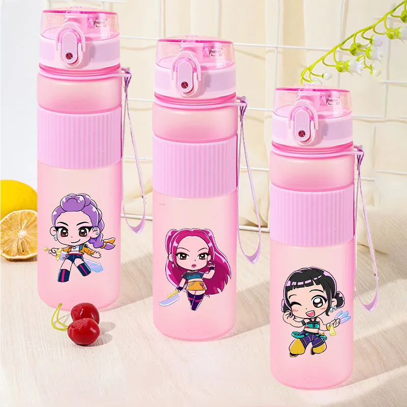 

KPop Demon Hunterss Water Cups Girl Kawaii Anime Frosted Water Bottle Student Sports Flask Office Large Capacity Drinking Cup