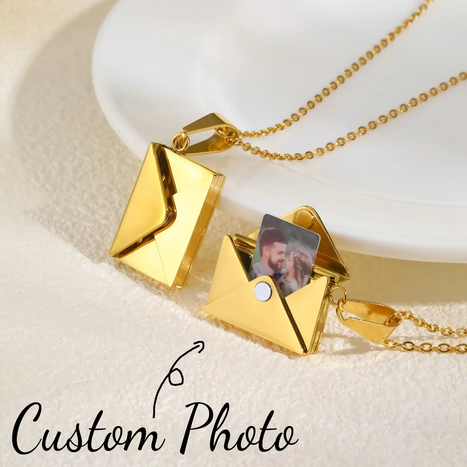 Personalized Photo Locket Necklace Envelope Love Letter Shape Pendant For Women Custom Pendant Anniversary Birthday Gift For Her