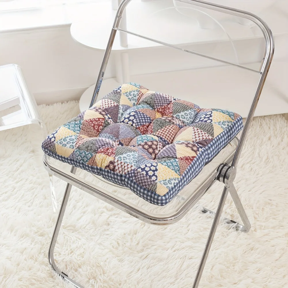Rustic Floral Print Korean-Style Tatami Cushion Cotton Filling Non-slip Chair Cushion Square Thickened Chair Mat Student