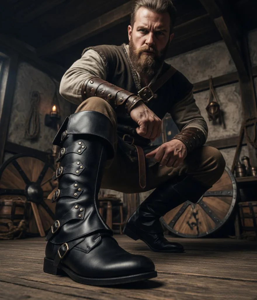 Herren-Piraten-Cosplay-Kniestiefel, lange Stiefel, Vintage-Renaissance-Marinkapitän-Accessoire, Schuhwerk, Halloween-Karneval, ausgefallene Requisiten – Detail 1