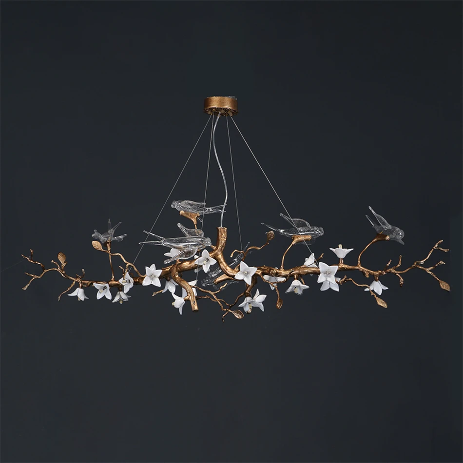 Luxury Branch Chandelier Glass Bird Crystal LED Ceiling Chandelier for Dining Room, Bedroom, Hotel, Vintage Living Room Chandeli