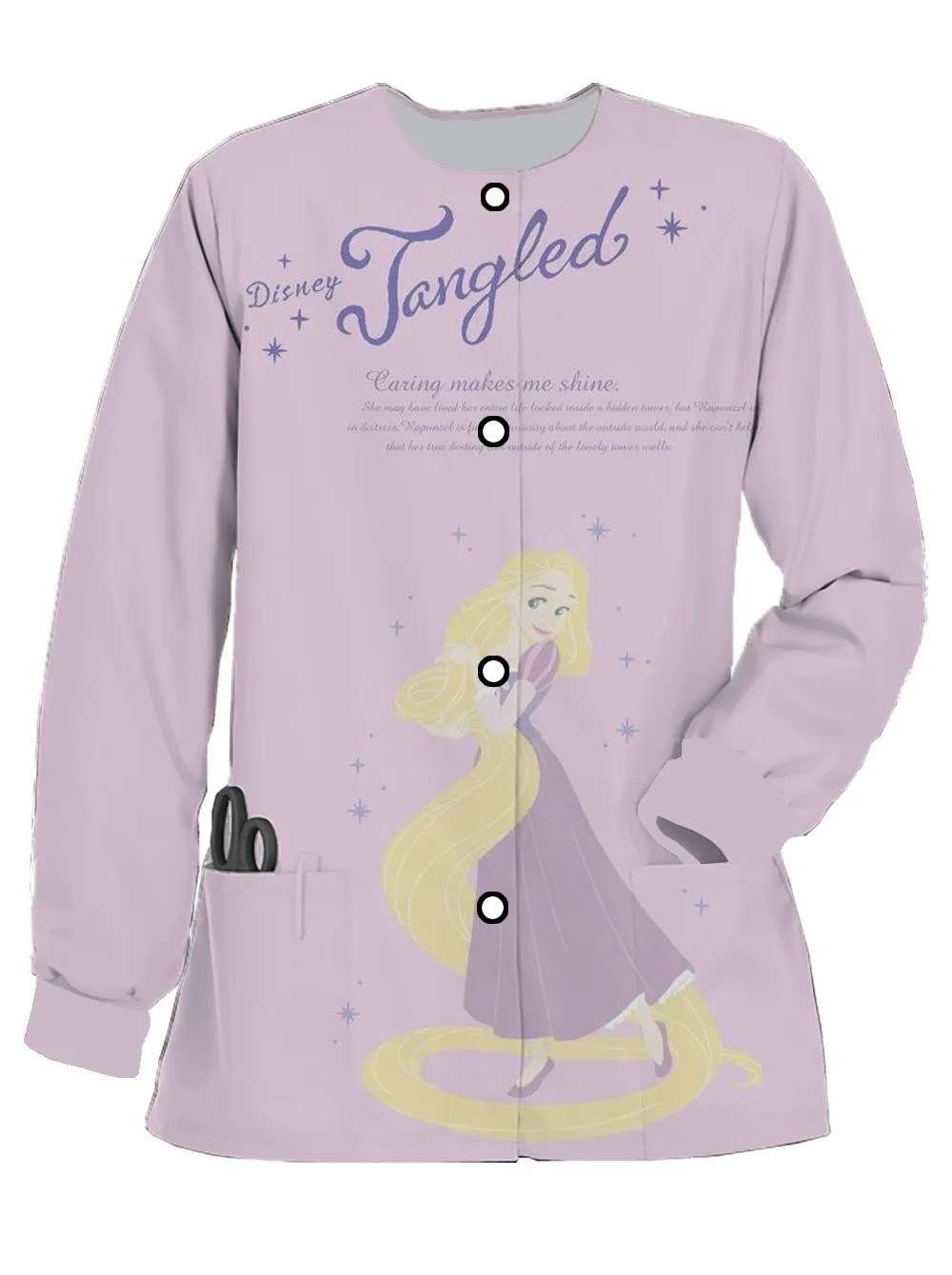 Nurse medical uniforms spring and autumn Disney Rapunzel print pet grooming women's long-sleeved scrub doctor uniforms