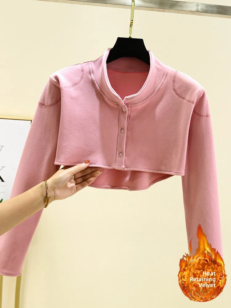 Warmth Velvet Scarf Women's Long Sleeve Stand Collar Slim Fit Top Winter Fashion Inner Wear Shoulder Neck Protection Coat