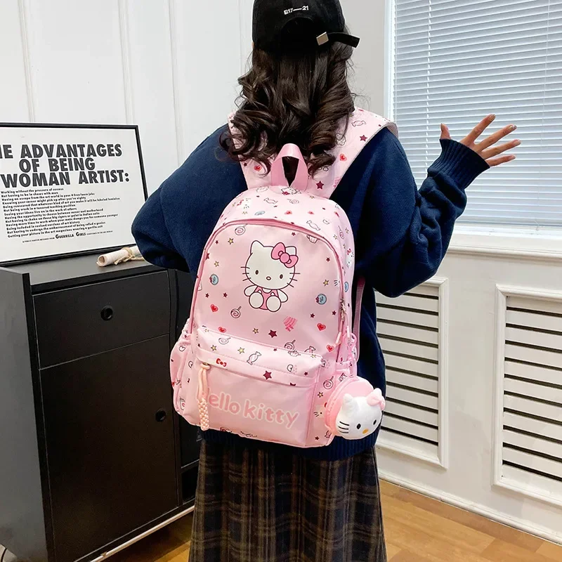 Sanrio Kuromi Hello Kitty Cute High School Student Fashion Breathable Cartoon Backpack Lightweight Large Capacity School Bag