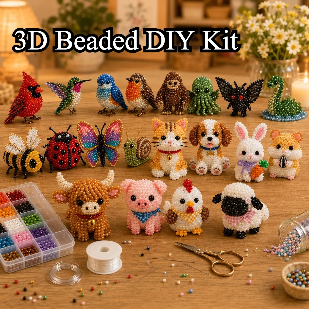 Kit de Manualidades con Cuentas 3D, Kit de Abalorios para Hacer Animales, Kit de Manualidades con Cuentas 3D para Adultos, Kit de Manualidades con Cuentas para Hacer Pájaros Pequeños, para Proyectos Creativos