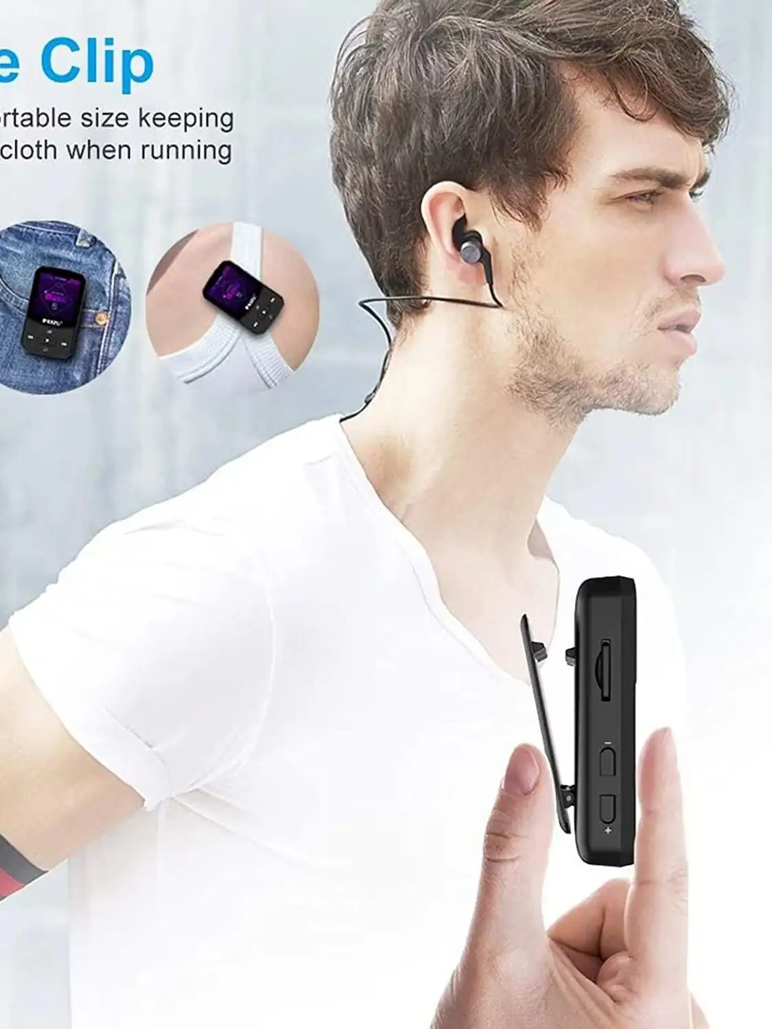 RUIZU X52 กีฬาบลูทูธ MP3 แบบพกพาคลิปมินิเพลง Walkman พร้อมหน้าจอสนับสนุน FM,การบันทึก,นาฬิกา,Pedometer วิทยุ