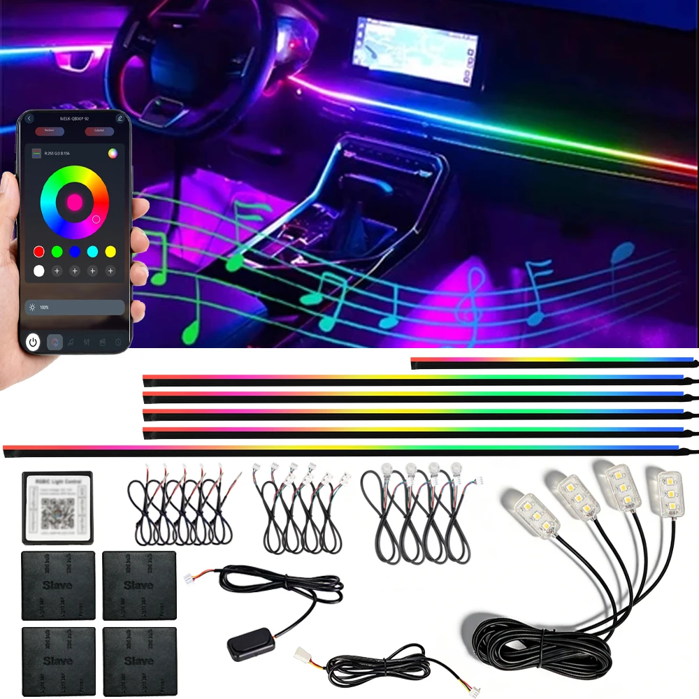 Symphony 18IN1 Car Ambient Light Colorful LED Neon Interior Rainbow Acrylic Light Strip Decorative 10/6IN1 Car Atmosphere Light