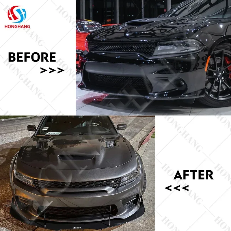 ฝาครอบกันไฟสำหรับฝากระโปรงหน้ารถยนต์สีดำ ยี่ห้อ Chaoshenghang สำหรับ Charger ปี 2015 2016 2017 2018 2019 2020 2021+