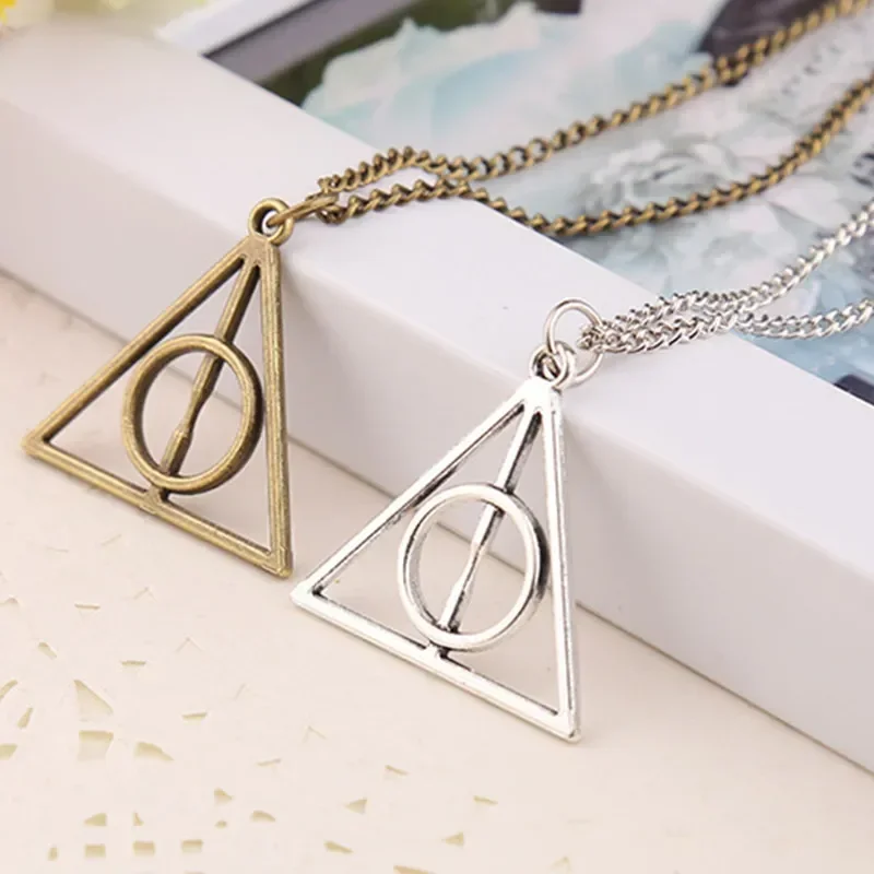 Harries Series Necklace Vintage Stylish Minimalist Potter Deathly Hallow Triangle Pendant Movie Fashion Jewelry No Rotation Gift