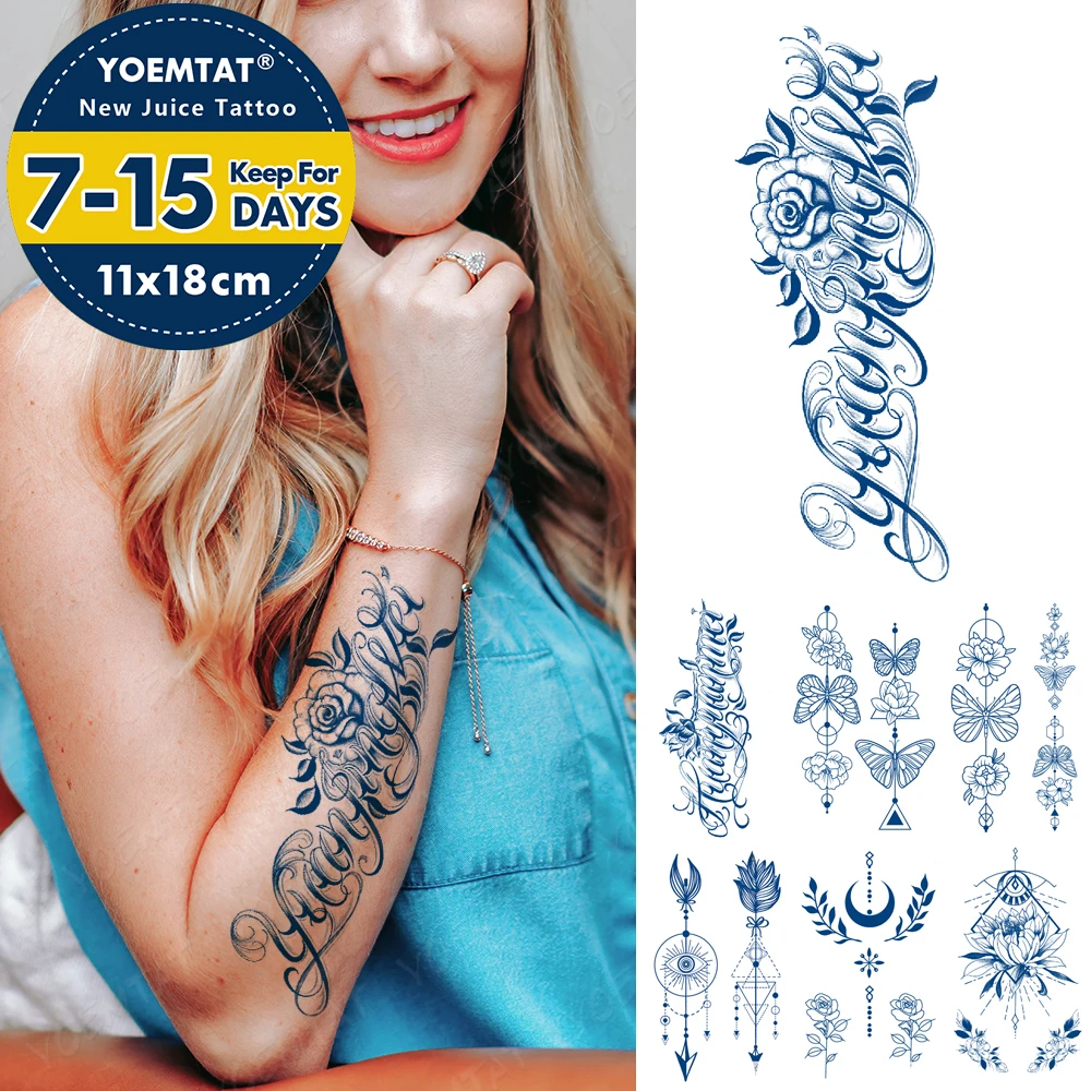 

Semi-Permanent Herbal Lasting Ink Waterproof Temporary Tattoo Sticker English Word Letter Rose Tatto Body Art Fake Tattoos Women