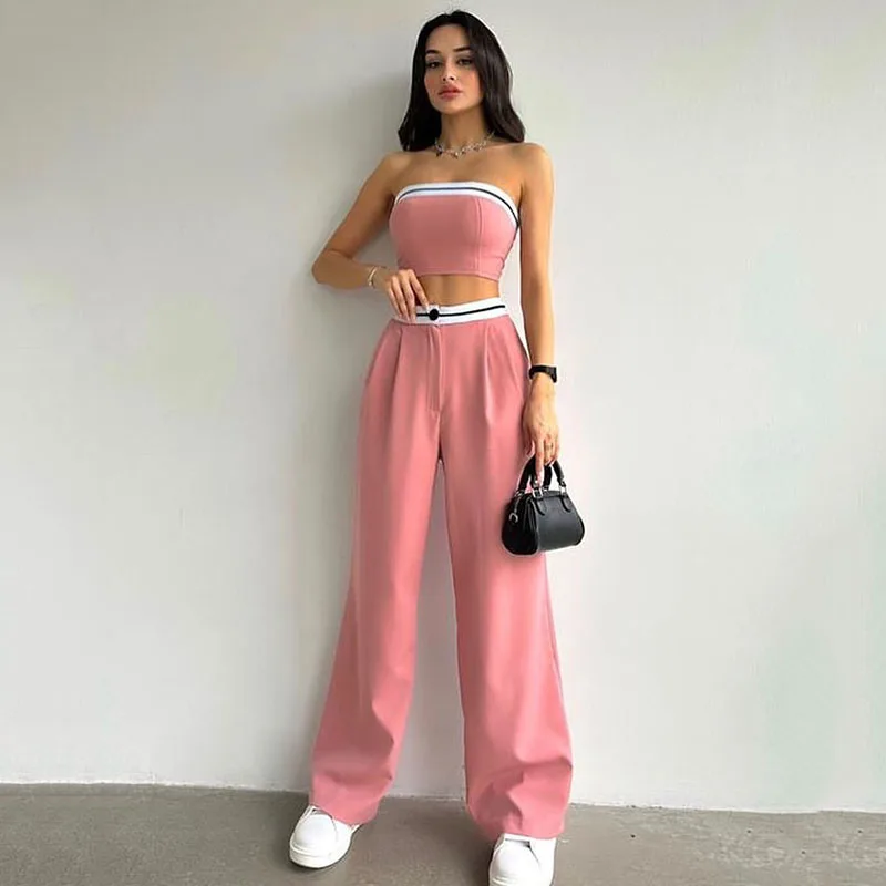 Summer Two Piece Pants Set Tank Top+High Waist Wide Leg Long Pants Casual Set Women\'s New Spicy Girl Outwear Sports Two Piece