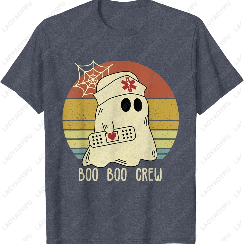 Boo Boo طاقم ممرضة هالوين الجرافيك تي شيرت شبكة العنكبوت امرأة الرجال القطن التي شيرت بلايز جميل شبح ممرضة Crewneck تي شيرت