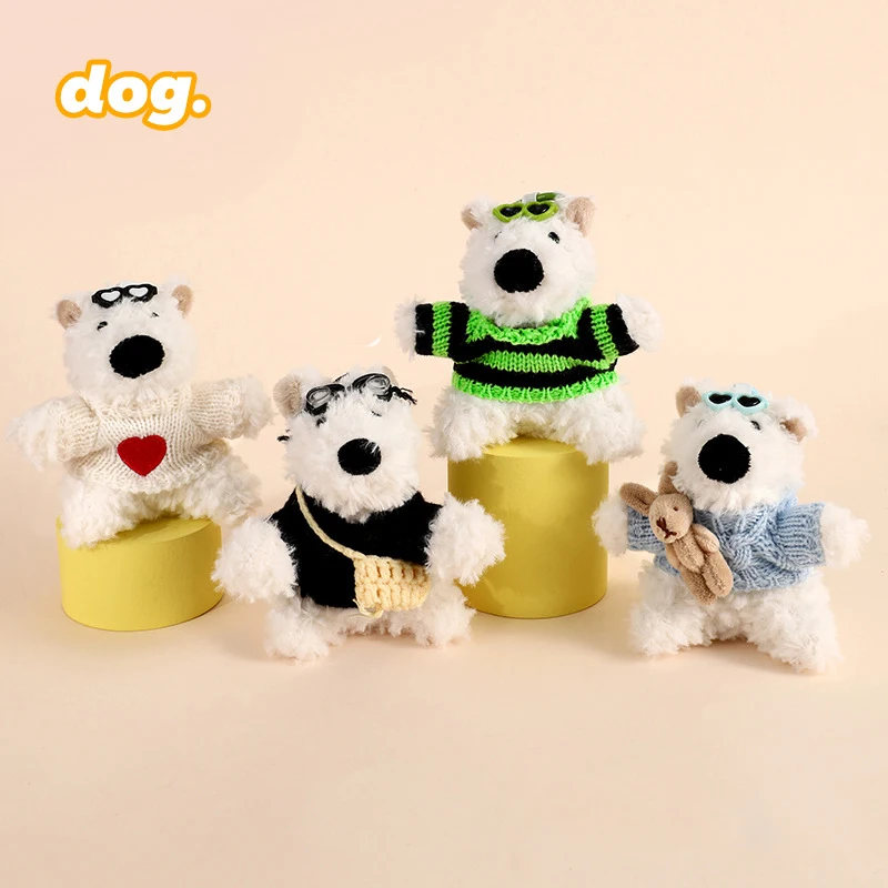 Cartoon Plush Stuffed Doll Keychain Women Girl Bag Hanging Pendant Keyfob Cute West Highland Puppy Animal Anti-lost Car Keyring