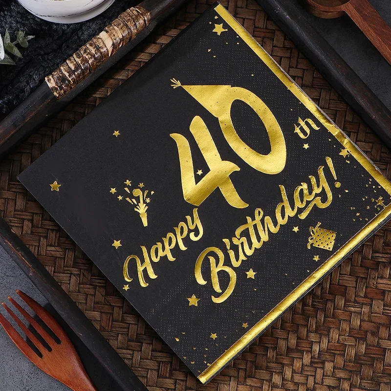 20Pcs Black Number 18th 30th 40th 50th 60th Years Old Paper Napkin Gilding Tableware Tissue for Boy Girl Birthday Party Decor