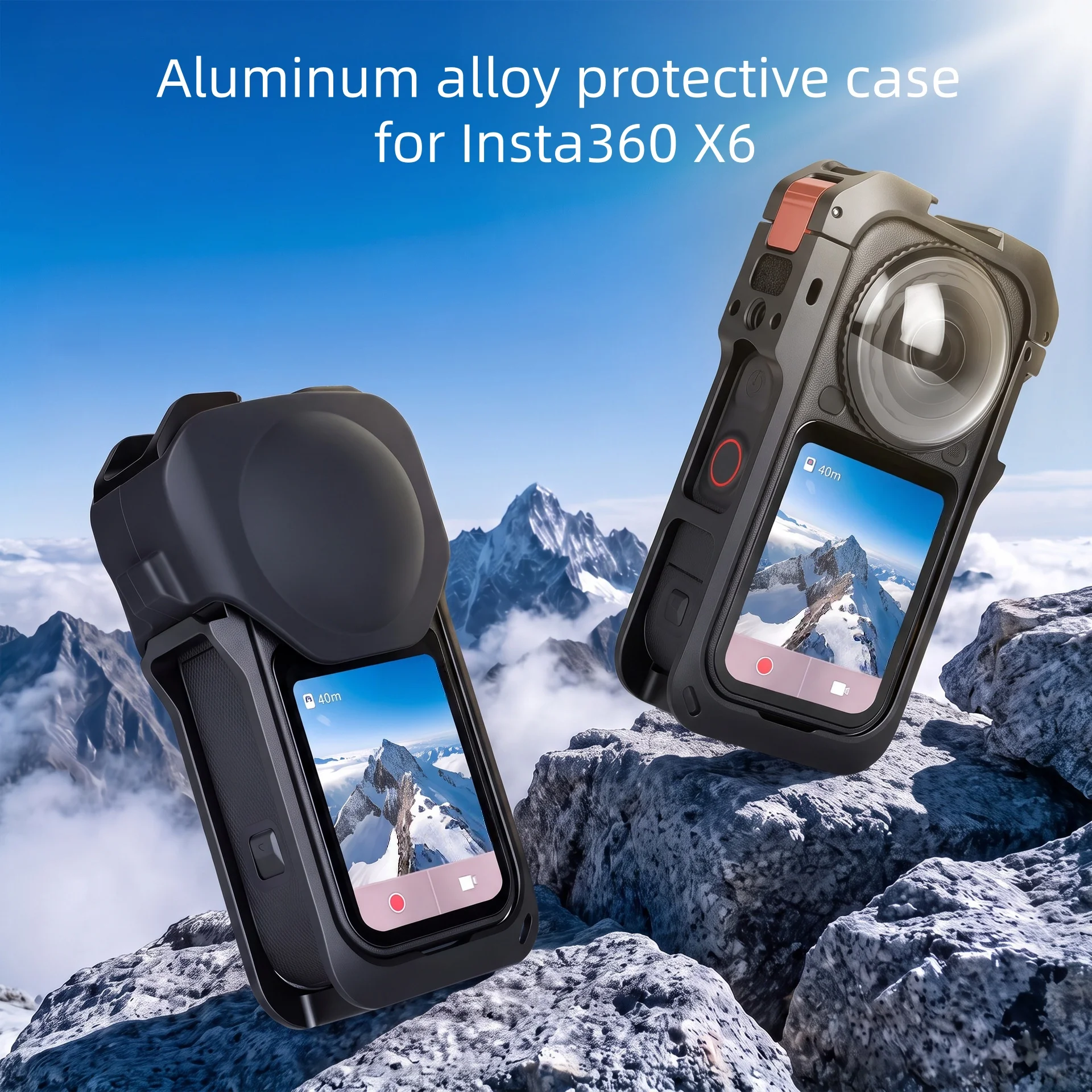 Aluminum Metal Cage for Insta360 X6, Camera Frame Cage Expansion Protective Case with Lens Cap & 1/4