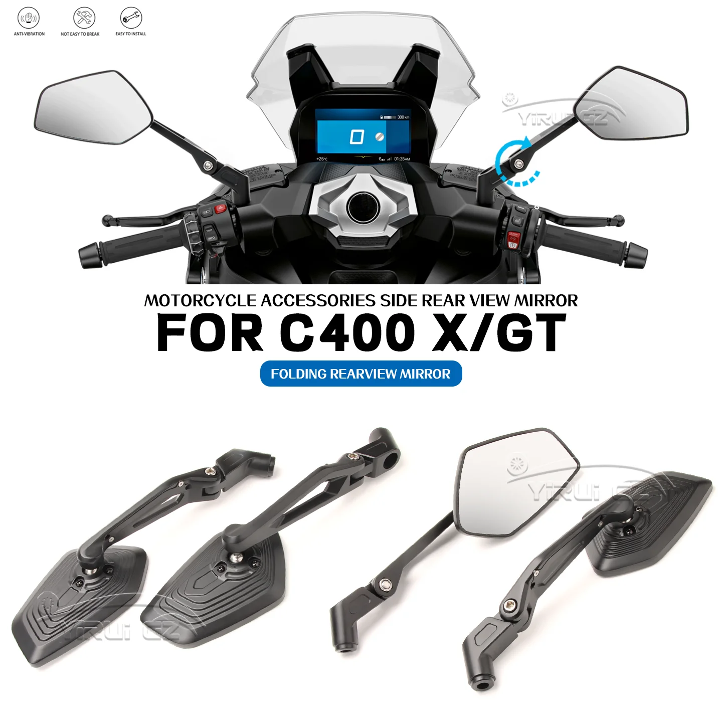 

For BMW C400X C400GT Motorcycle Accessories Aluminum Adjustable Side Rear View Mirrors Motorcycle Rearview Mirror 400 X/GT 2018-