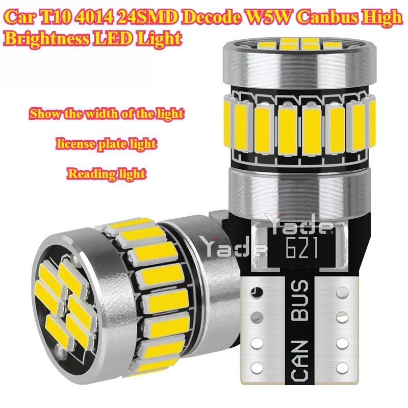 

Подходит для автомобилей, универсальный светодиодный светильник T10 4014 24SMD, декодирование W5W, индикатор ширины номерного знака каретки Canbus