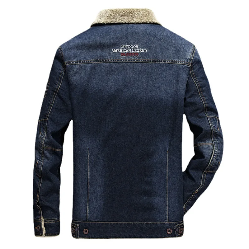 2024 Autumn/winter new men's cashmere denim loose coat European size classic casual high quality washed denim jacket