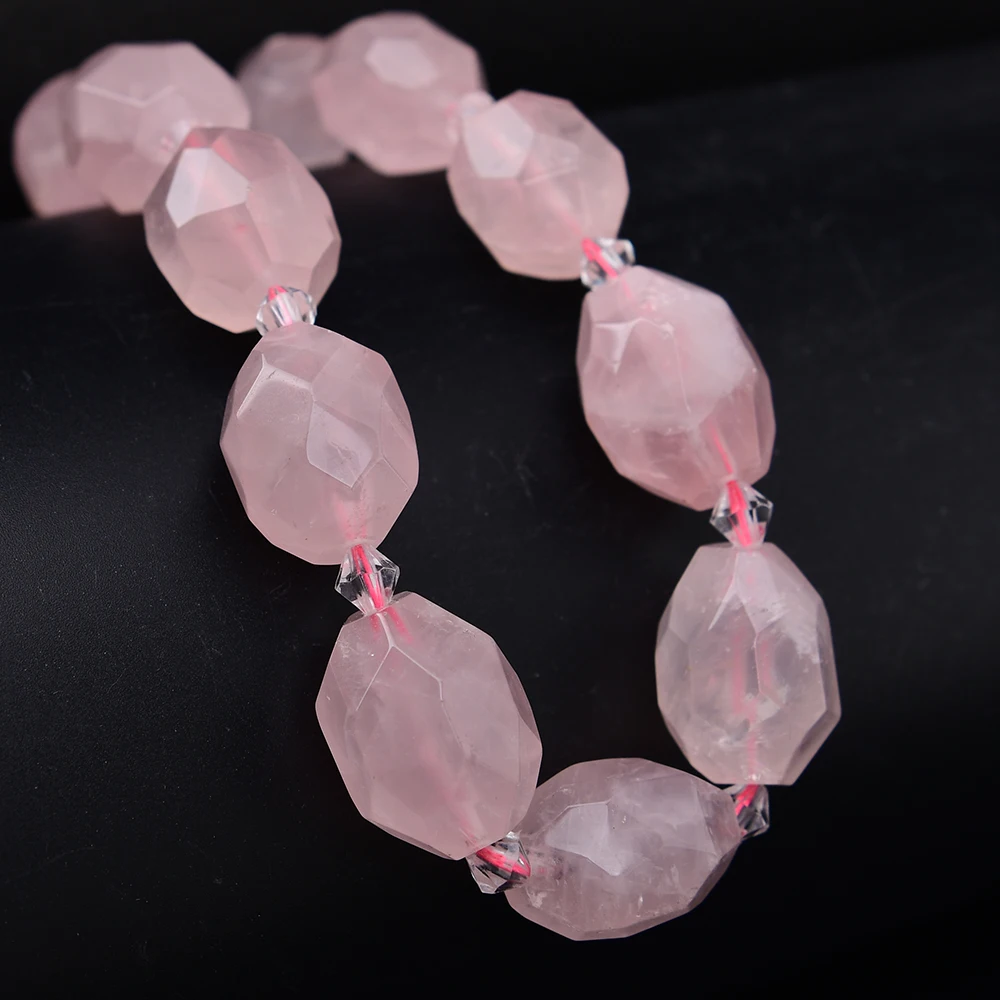 APDGG 16x22mm Natural Pink Rose Quartz Hand Cutting Olive Shaped Nugget Loose Pendant Beads Strands Jewelry Making DIY