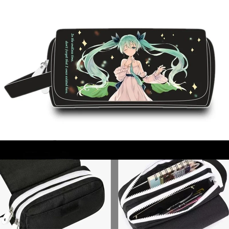 Hatsune Miku Pencil Pouch Anime Design Large Capacity Zippers Pencil Bag Kawaii Miku Stationery Cute Back To School Supplies