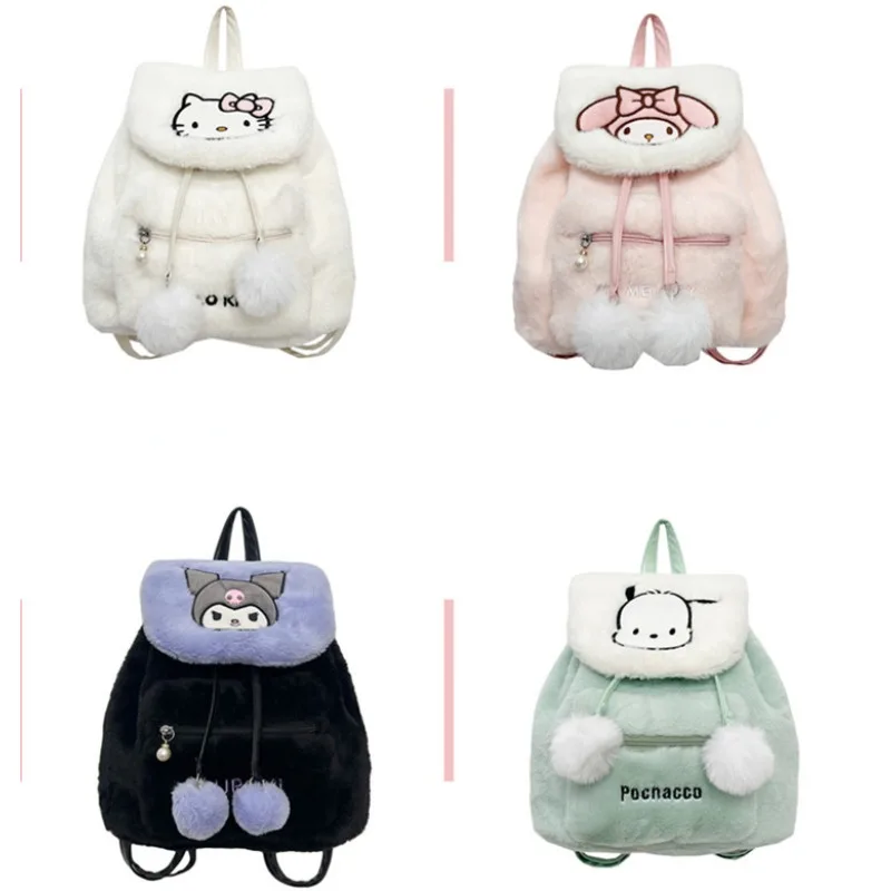 

MINISO Sanrio Melody Hello Kitty Fashion Plush Backpack Kuromi Pochacco Kawaii Shoulder Tote Cartoon Large Capacity Girls Gifts