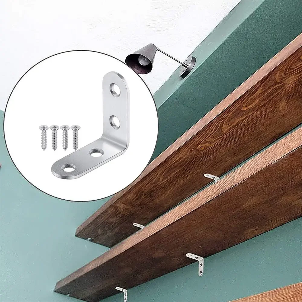 Wholesale Stainless Steel L Joint Brackets with Screws 90 Degree Right Angle Corner Brace Shelf Door Cabinet Connector Fastener