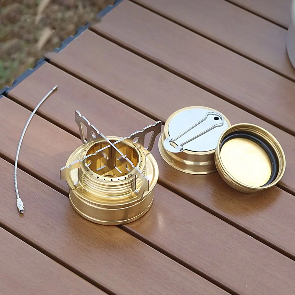 

Portable Outdoor Alcohol Stove with Stand Windproof Mini Stainless Steel Camping Stove Safe Foldable Handles Cooking Furnace