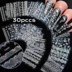 30pcs/Set Laser Silver Lace Nail Stickers 3D Geometry Line Flower Leaf Self-Adhesive Sliders DIY Manicure Decals Nail Art Decor*