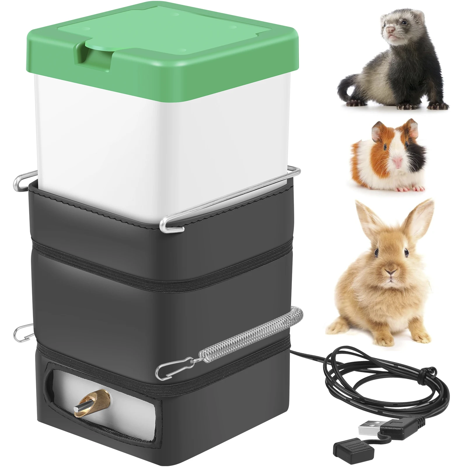 Heated Water Bottle for Rabbit Automatic Thermostatic Rabbit Water Dispenser USB Hamster Water Bottle Chicken Drinker Feeder