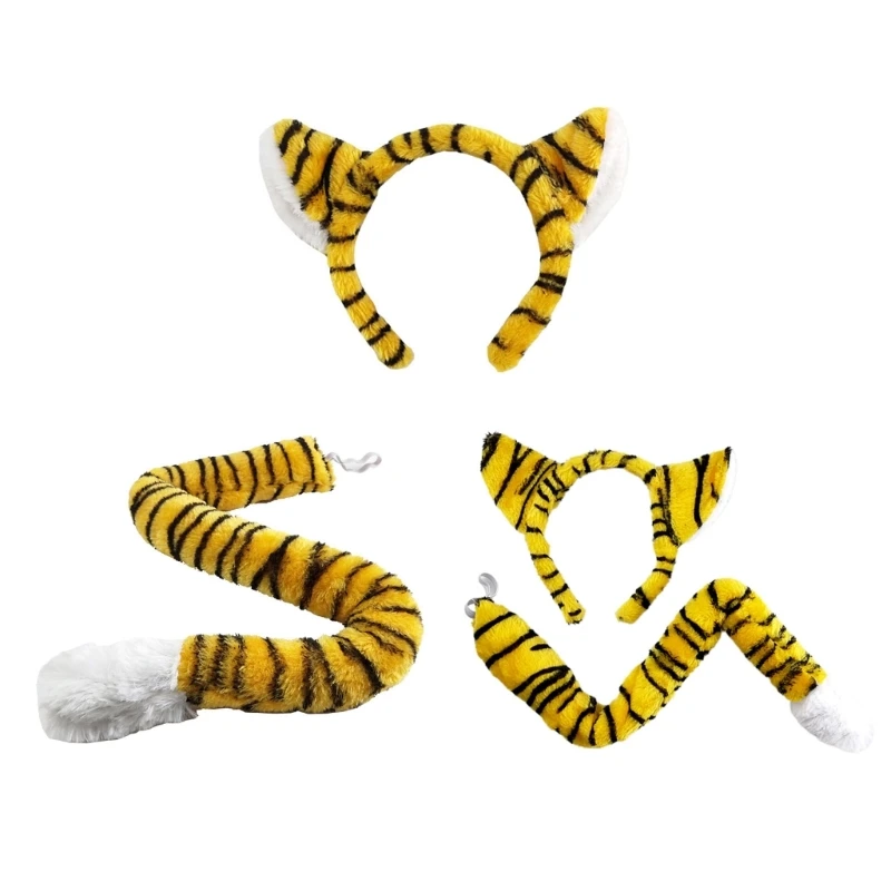 Tiger-Kostüm-Zubehör-Set – Tiger-Ohr-Stirnband, Schwanz, Halloween-Cosplay-Requisiten