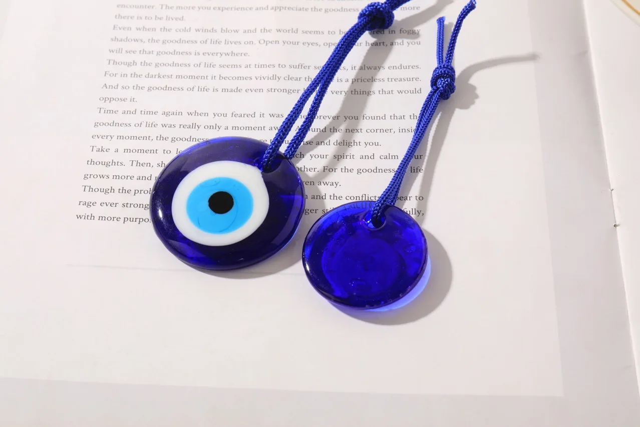 Lucky Eye Glass Blue Turkish Evil Eye Pendant Wall Hanging Decor Rope Chain Simple Decoration for Home Living Room Car