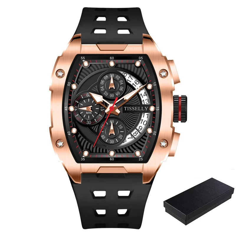 Trend Tonneau Men Watch Quartz Movement Sport Design Waterproof High Quality ChronographClock Date Luminous