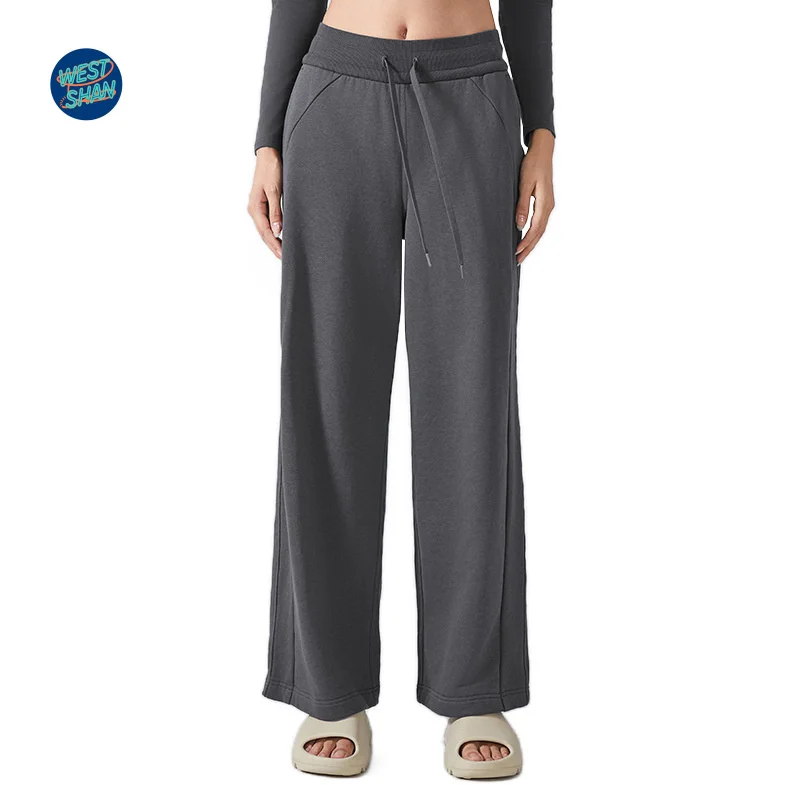 WESTSHAN EU US Taglia Autunno Inverno Pantaloni sportivi larghi per le donne Pantaloni casual a gamba dritta caldi a vita alta a gamba larga attiva