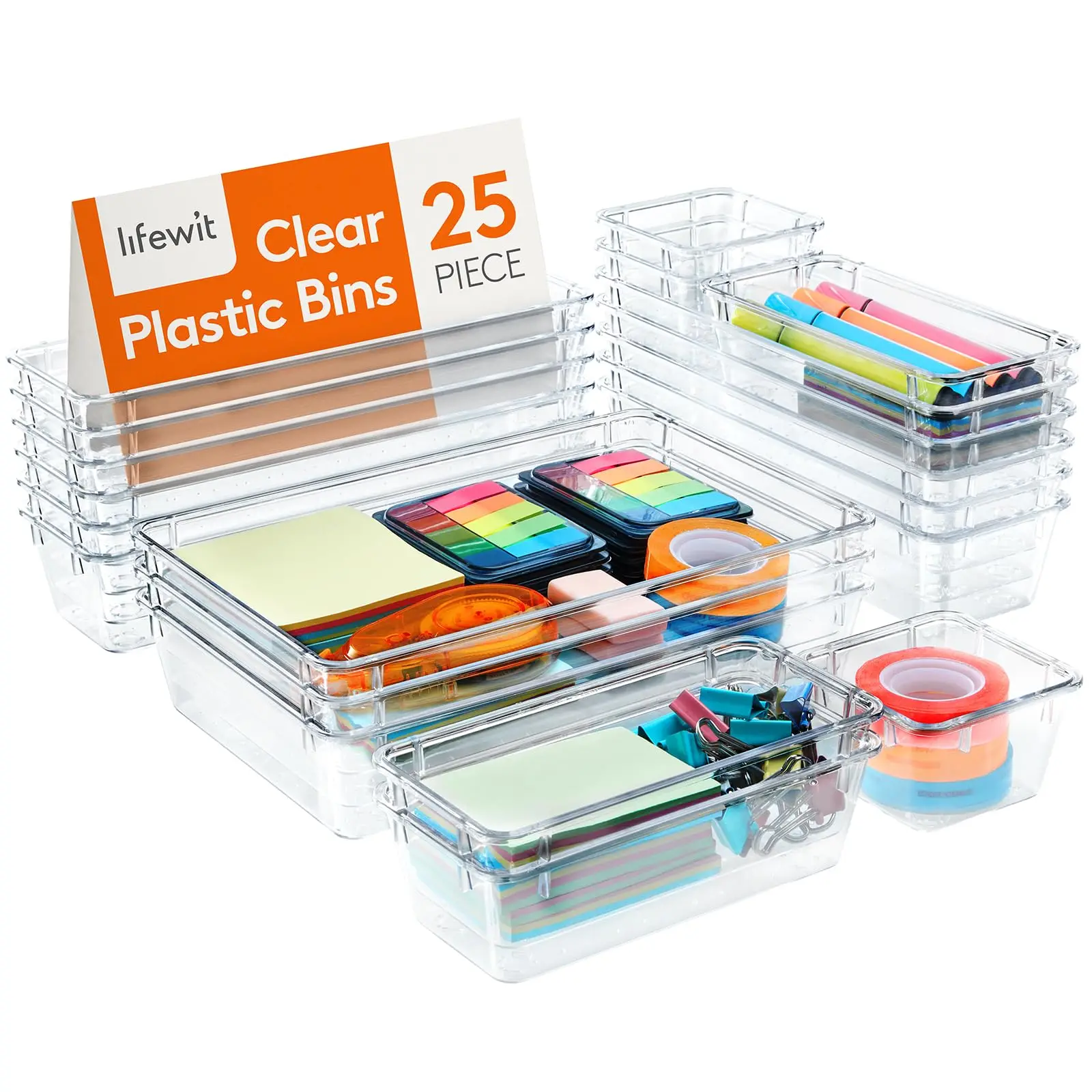 

25 PCS Drawer Organiser Set Clear Plastic Desk Organizer Drawer Dividers Trays Dresser Storage Bins Separation Box for Makeup