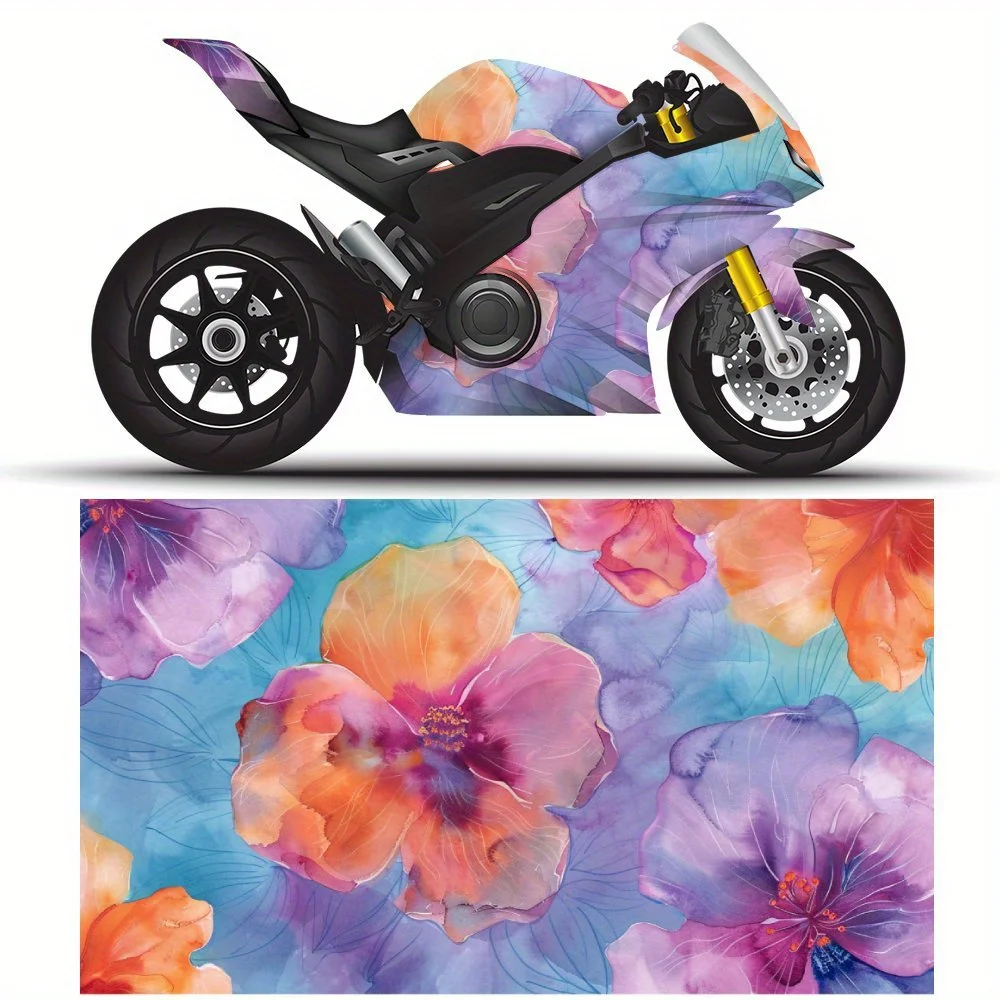 

2 PCS Motorcycle self-adhesive PVC sticker with Watercolor Flower pattern, motorcycle body film, suitable for most motorcycles,