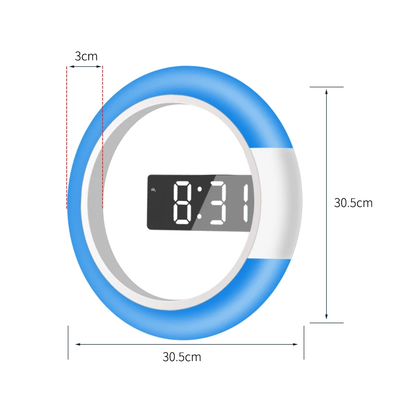 High Quality LED mirror Clock Seven Color Light Choose Digital 3d Alarm Wall Clocks