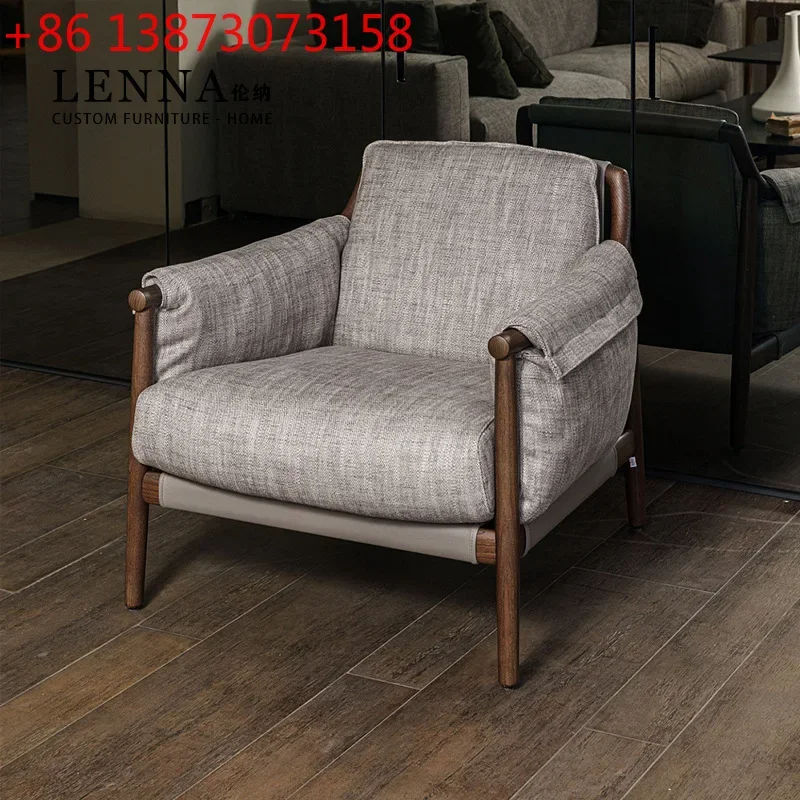 LENNA Silla de ocio individual de madera maciza de lujo nórdico, sillón italiano con respaldo tipo poltrona