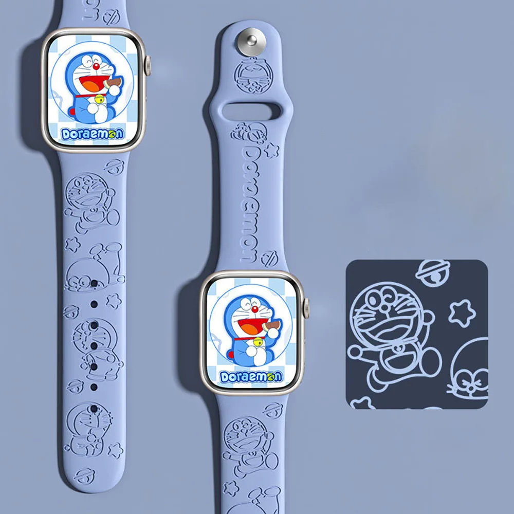 Cartoon Relief Doraemon Iwatch Watch Strap Suitable Apple Watch 8/7/6/5 Generation Cute 38/40/41Mm/44Mm Silica Gel Watch Strap