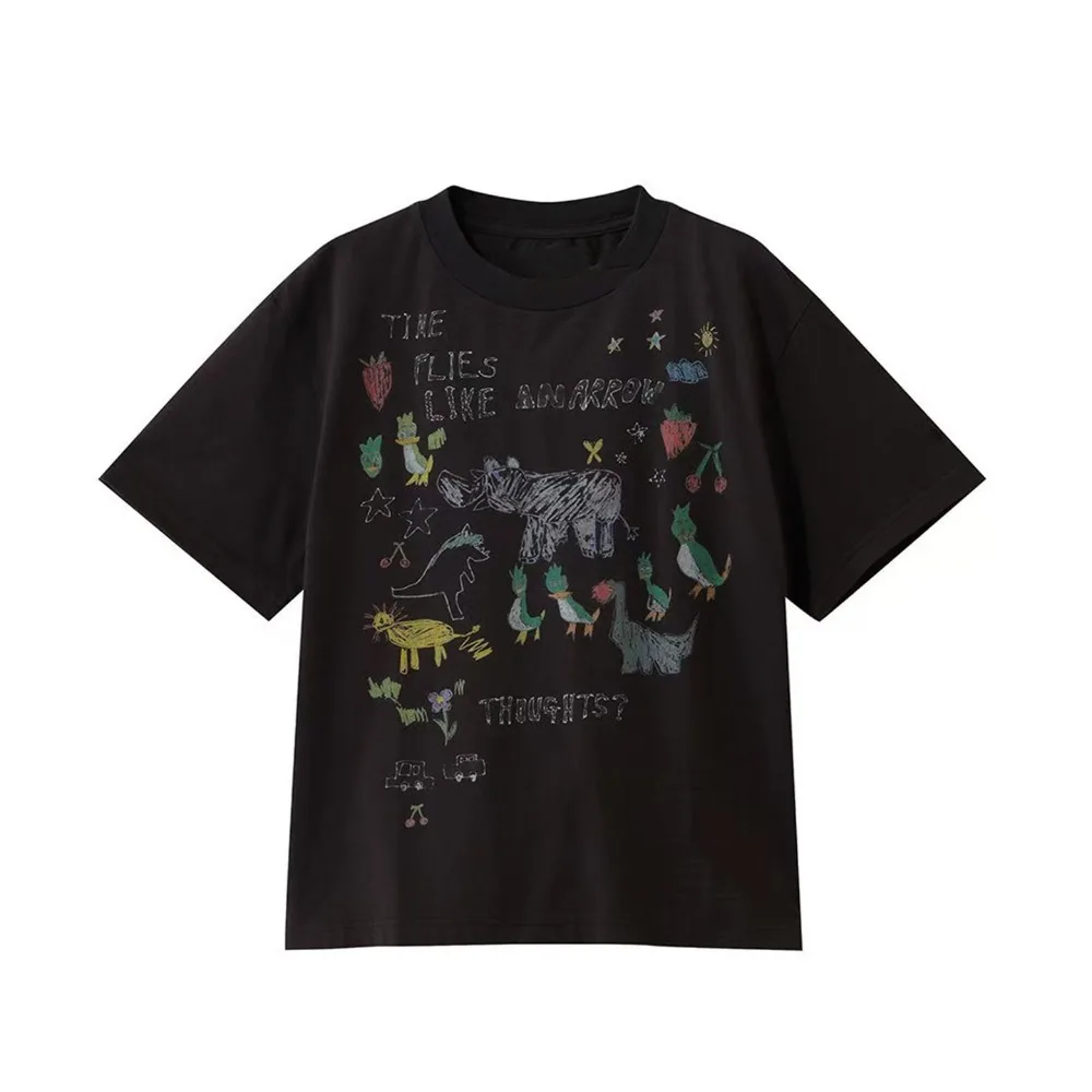 

26SS MMY Cartoon Printed Loose Graffiti Hand-painted Top with Design Sense Short Sleeved T-shirt for Men