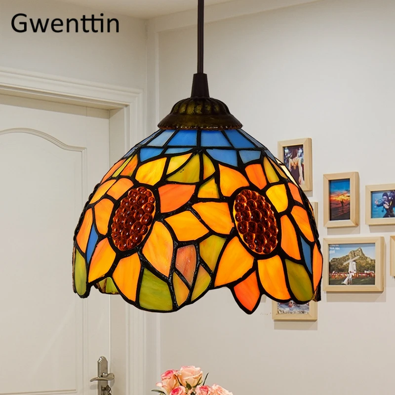 Sunflower Pendant Light Tiffany Stained Glass Hanging Lamp Dining Room Kitchen Lighting Fixture Modern Home Decor Loft Luminaire