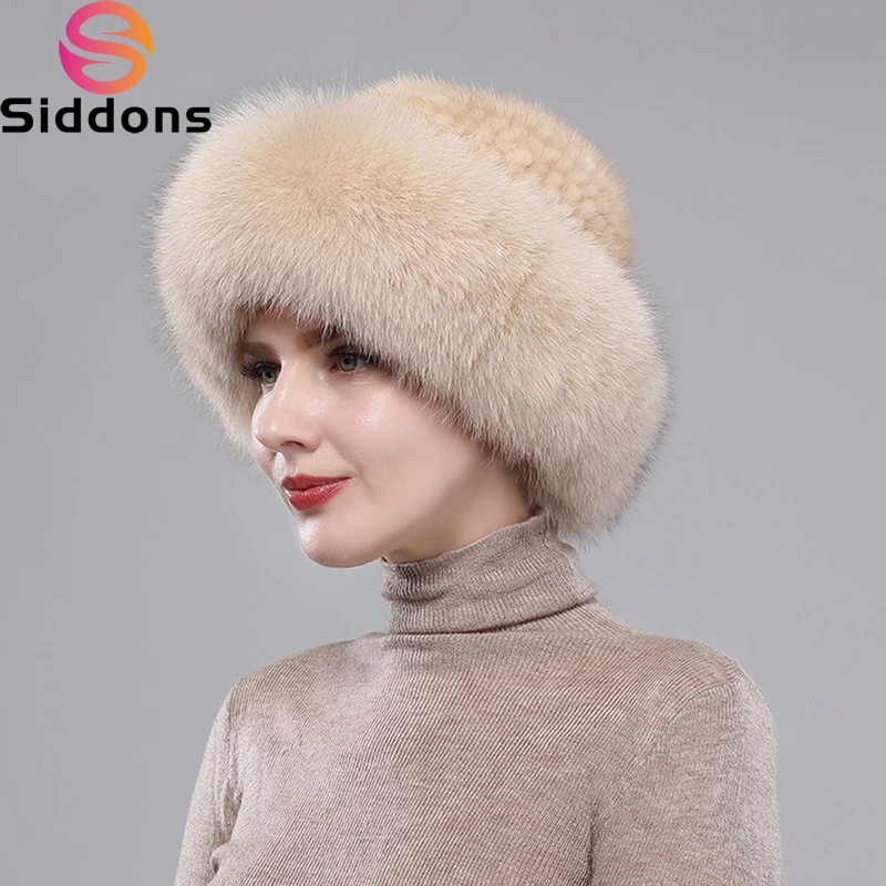 2024 New Girls Quality Soft Genuine Mink Fur Hats Women Winter Luxury Knitted Real Mink Fur Bomber Hat Natural Warm Fox Fur Cap