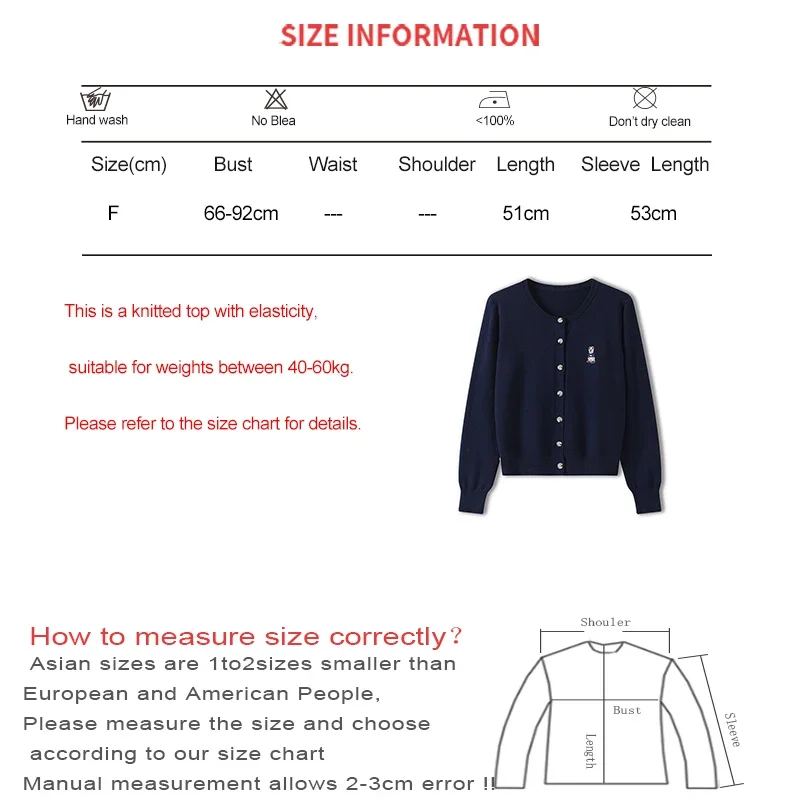 ITOOLIN Women Single-breasted Office Solid Tops Bear Embroidered Thin Cardigan Sweater Women Long Sleeve Knit Sweater Autumn